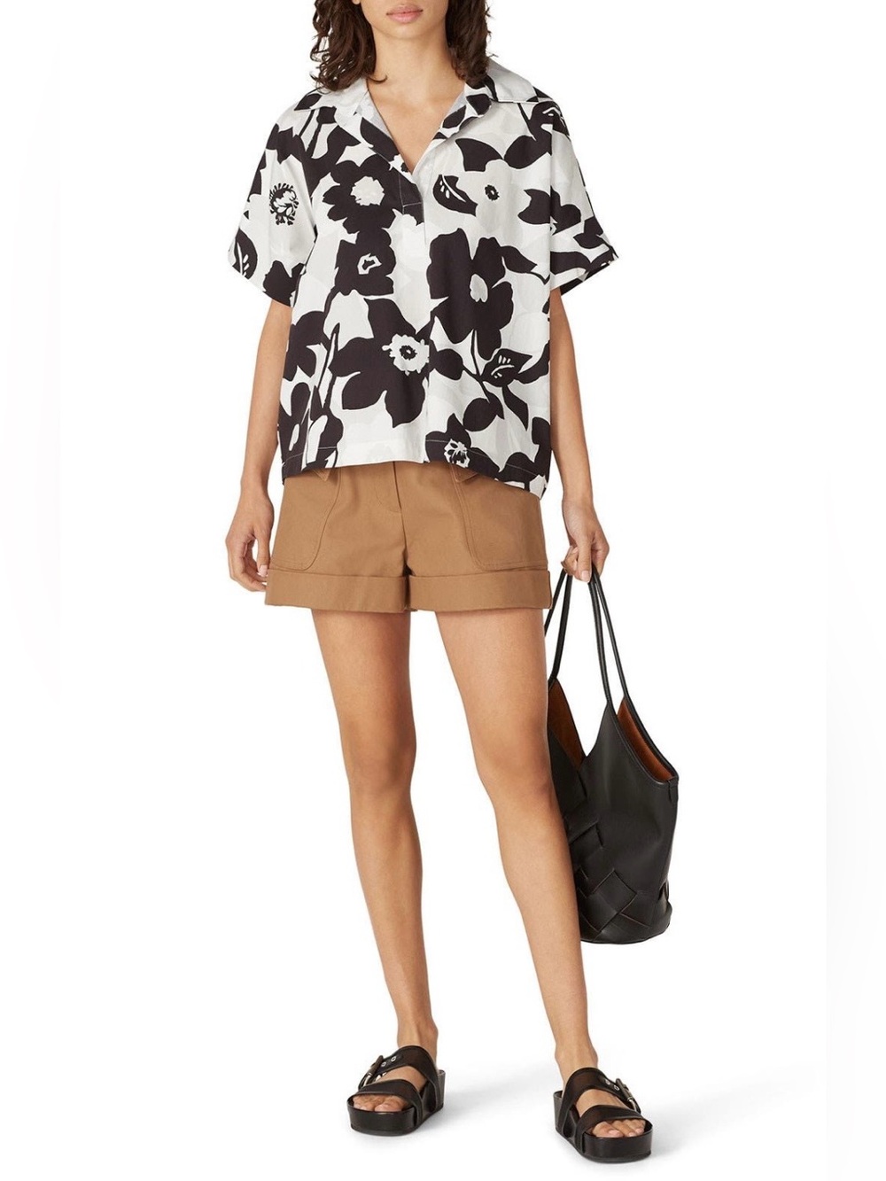 Natori~Black and White Anemone Floral Garden Shirt~Size Small~$248~